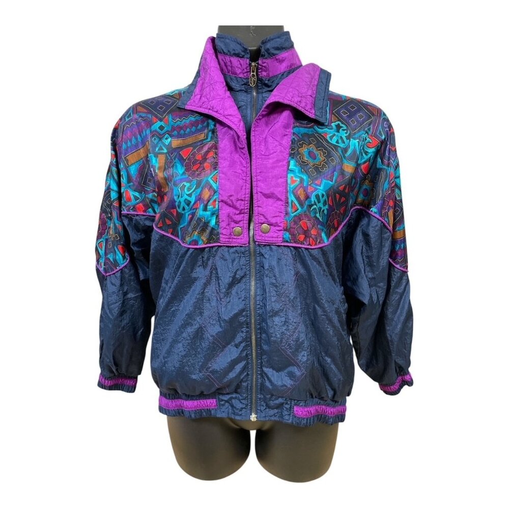 Vintage 90s Lavon Size LARGE Windbreaker Track Suit Top Geometric Vibrant